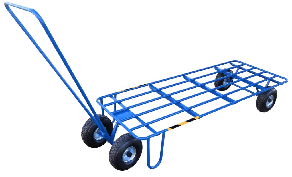 Wózek gospodarczy JĘDREK ( długość 2000 mm ) niebieski konstrukcja stalowa dwa koła pneumatyczne nośność 400 kg